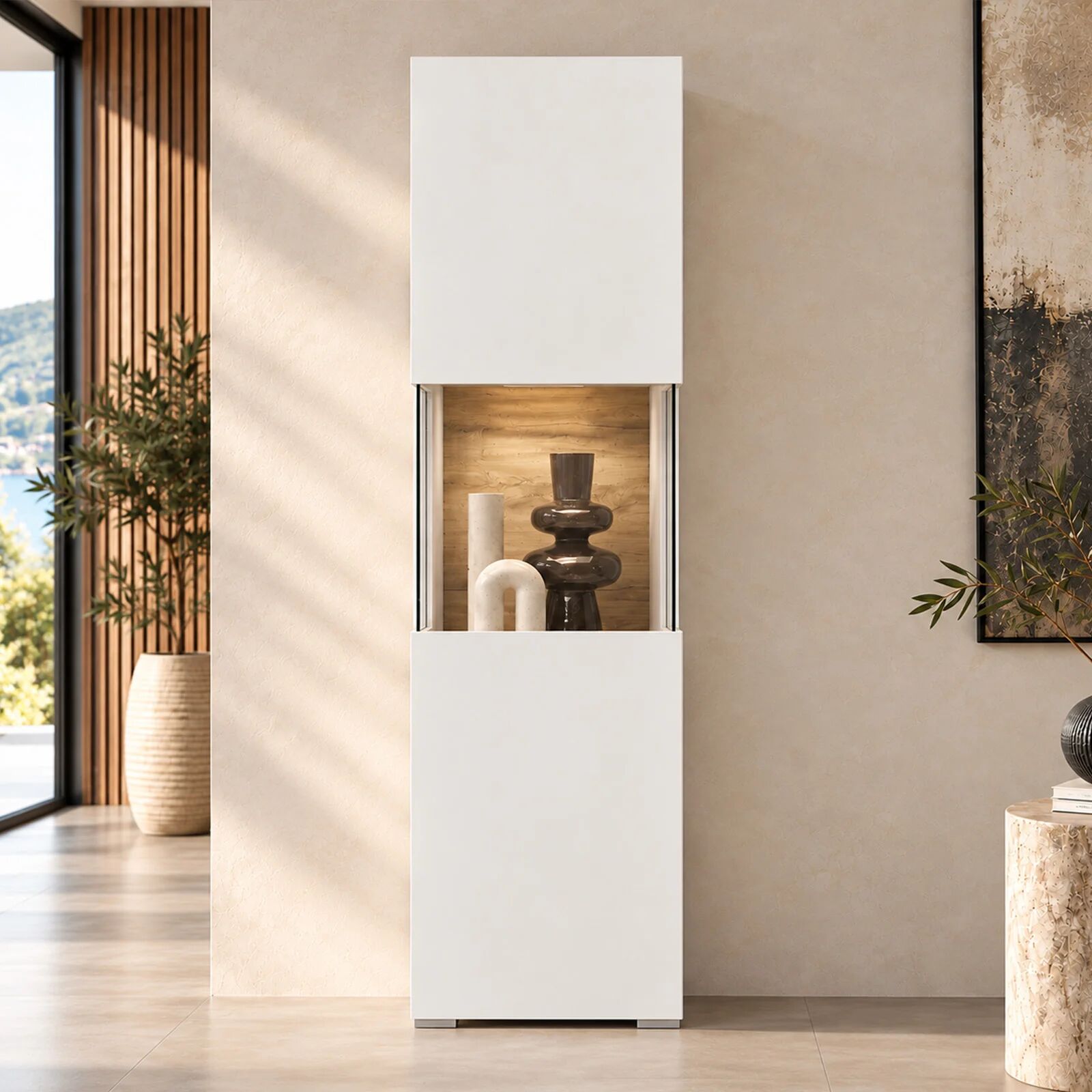 garneroarredamenti Vetrina 36x140h cm da parete bianco rovere Fusion