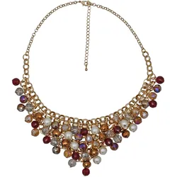 Steuer Modeschmuck Collierkette Metall gold farben Perlen Zierde topaz/rot/weiß/braun