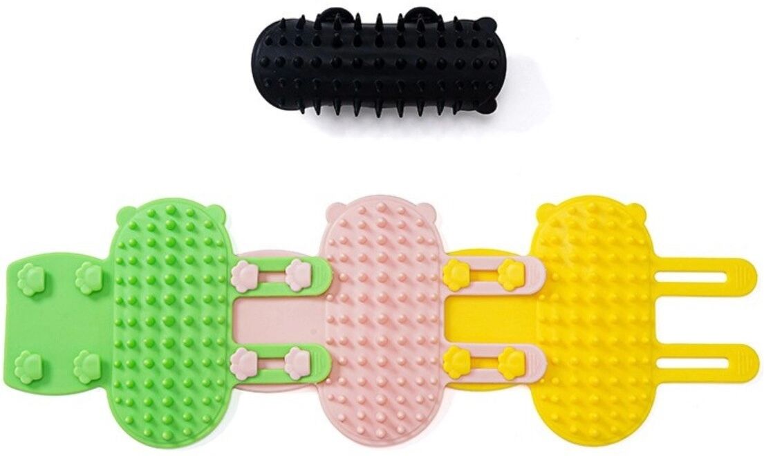 INF 4er-Set Katzen-Selbstpfleger Eckmassagebürste – TPR weiche Borsten, elastischer Silikonriemen passt 40-55mm Tischbeine,