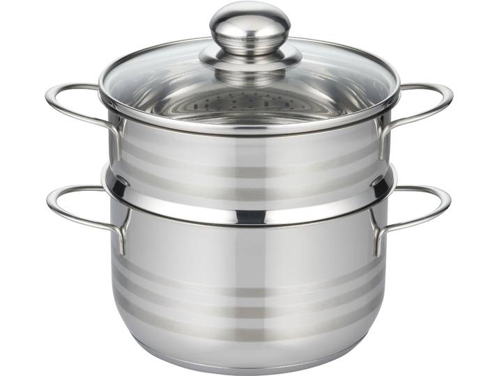 Dampfgartopf ELO BASIC Brillant , silber (silberfarben), Ø:24cm, Töpfe, Dampfgartopf, Glasdeckel, Induktion