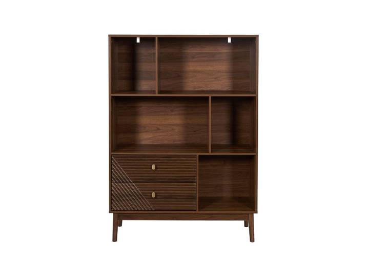Bibliothèque 2 tiroirs et 5 niches 100x35x140 cm marron foncé - NOKI