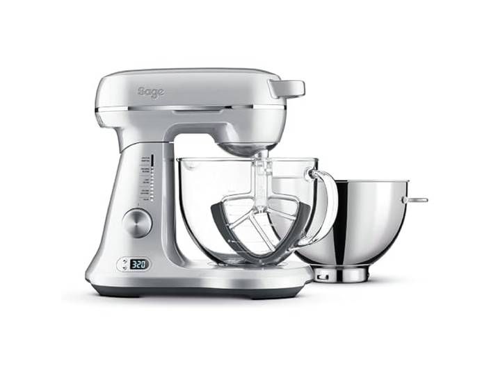 Sage The Bakery Boss, Teigknetmaschine, Gebürstetes Aluminium Planetenrührwerk in Profiqualität, Doppelseitiger Schaber spart 60%, 1200 W, 12 Geschwindigkeiten, Zwei Schüsseln, Timer