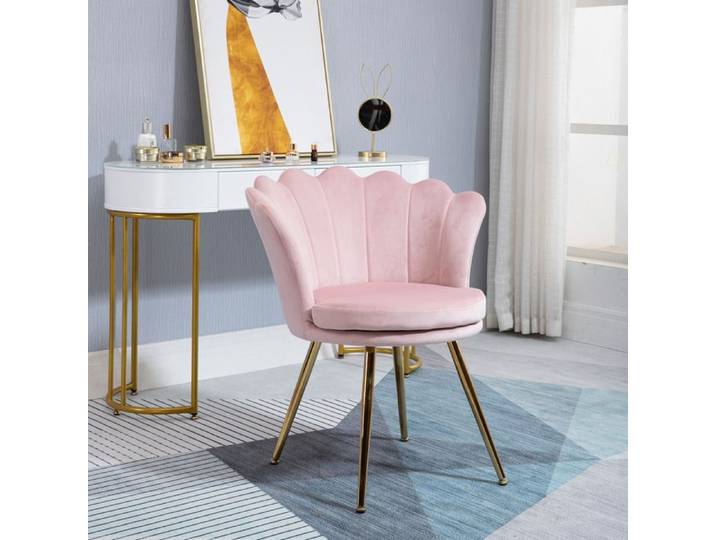 Cocosity Fauteuil Coquillage Chaise Coiffeuse Fauteuil En Velours Avec Pieds En Métal Doré Pour Salon Chambre Et Salle À Manger 67