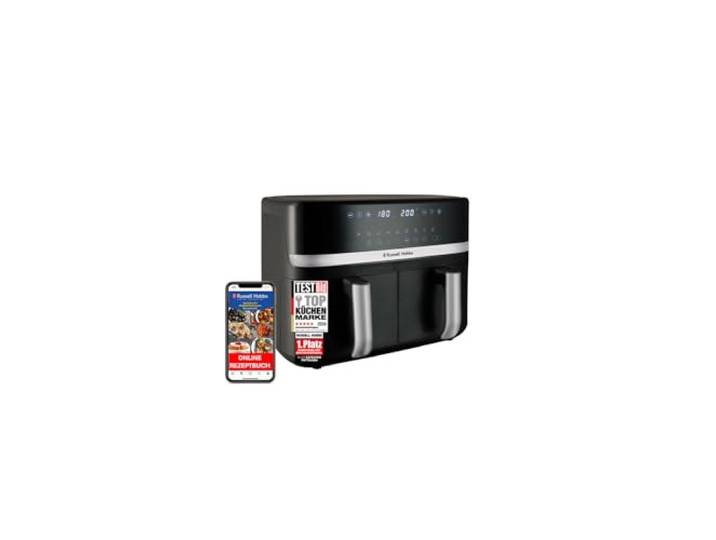 Russell Hobbs Heißluftfritteuse, Satisfry 9 L, 2 Kammern, Rapid Air Fryer 2 Fächer je 4,5 l, Sehr leiser Betrieb, 9 Programme, Spülmaschinenfest, Match- und Synchronisierungsfunktion, 27681-56