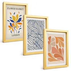 BILDER SET 3er Set - 20x30 cm Goldrahmen - Moderne abstrakte Blumen
