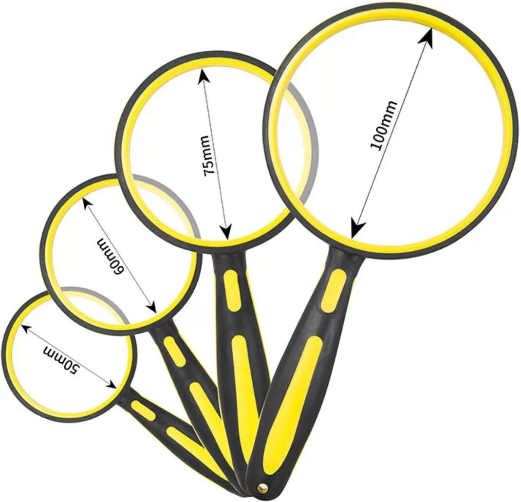 INF Loupe 10x à poignée caoutchouc bicolore jaune – Lentille en verre, loupe portable pour seniors, loisirs et estimation S