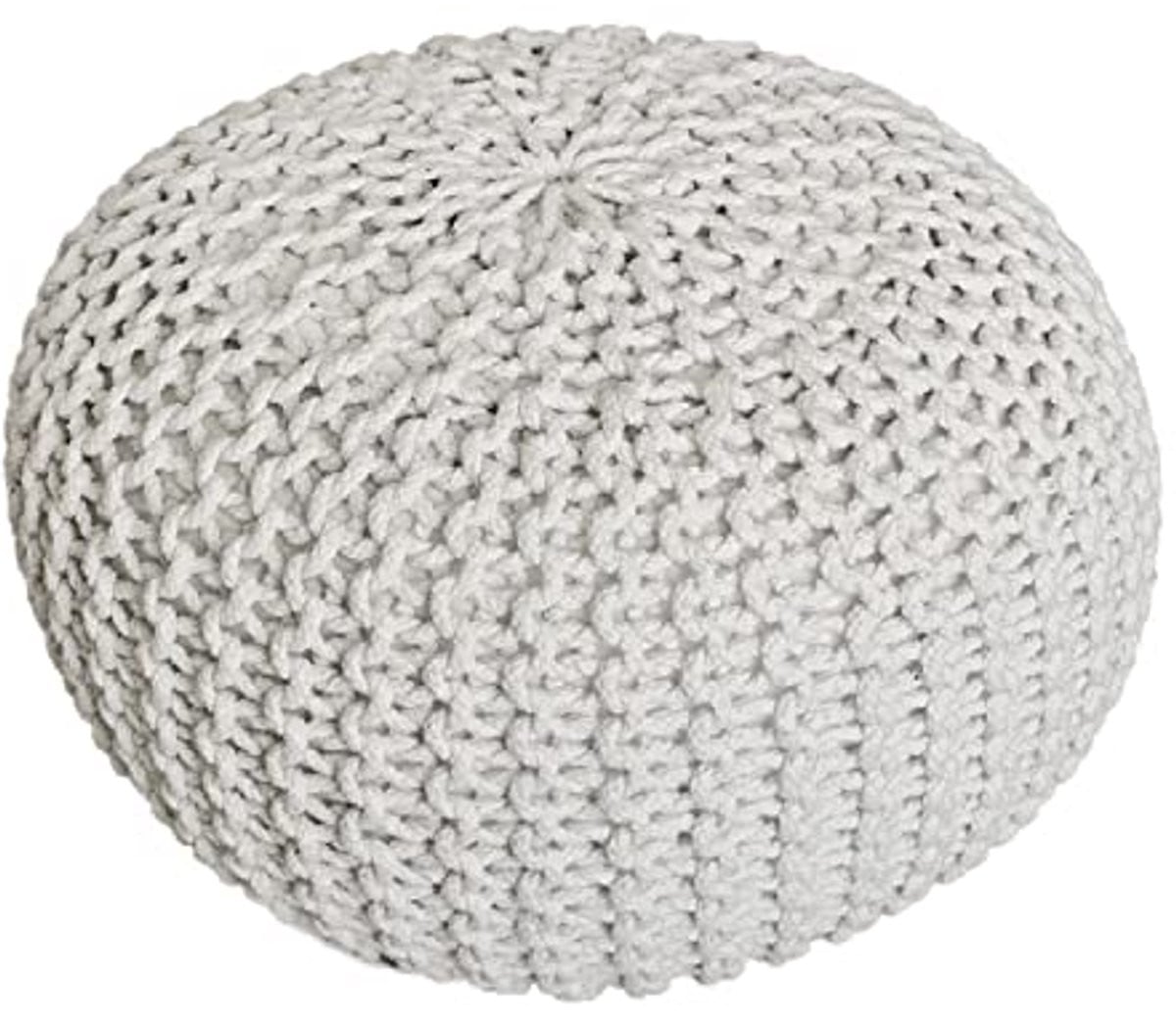 Grof Gebreide Poef Wit - Multi-functionele Zitpoef - Diameter: 55 cm, Hoogte: 37 cm