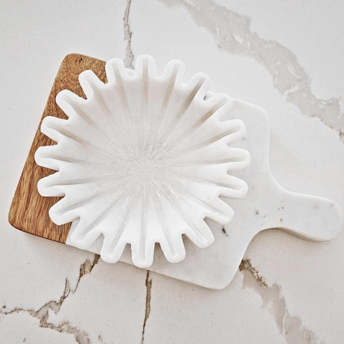 Set van 3 handgesneden marmeren decoratieve schalen in wit