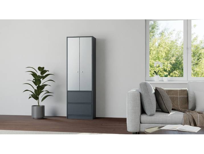 Schmaler Vitrinenschrank nach Maß - Vitrine mit vielen Optionen Premium Dekore Schwarz