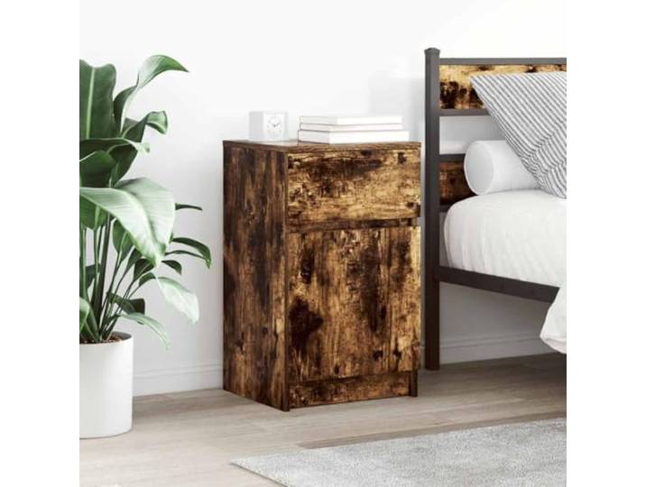 HEFZGDB Nachttische 2 Stück Räuchereiche 39x35x65 cm Holzwerkstoff mit Stauraum und robusten Schranktüren für Schlafzimmer Einrichtung