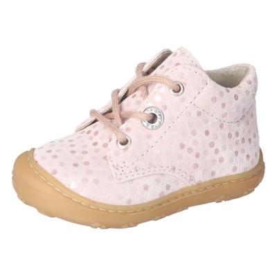 Lauflernschuh PEPINO BY RICOSTA "DOTS", Baby, Gr. 26, Leder, rosa (rosa metallic), metallic, Schuhe Lauflernschuh, Schnürschuh m. Weiten-Meßsystem, Leder, Größenschablone zum Download