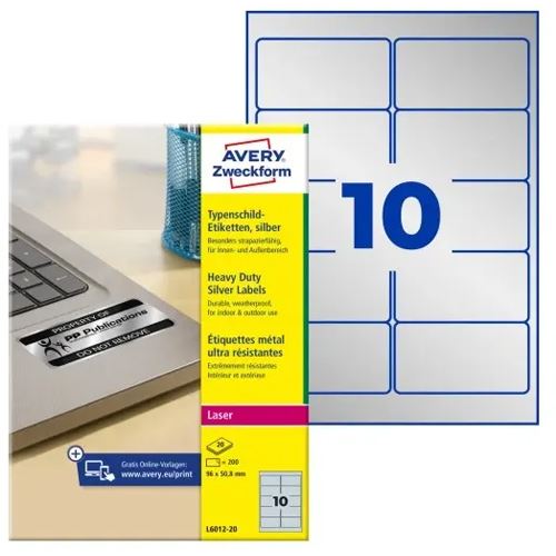 AVERY Zweckform Typenschild-Etiketten, 96 x 50,8 mm, silber 200