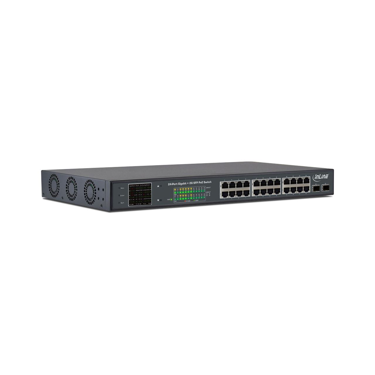 InLine PoE+ Gigabit Netzwerk Switch 24 Port, 1GBit/s, 2xSFP, 19" 420W