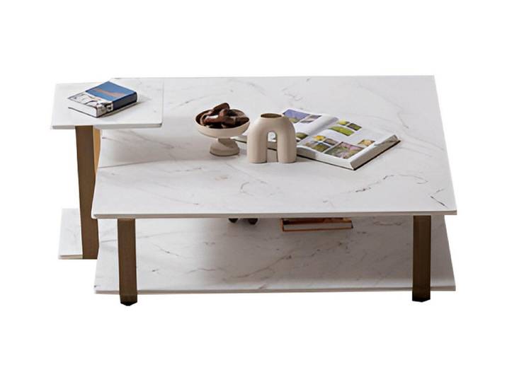Xlmoebel Couchtisch Eleganter Grauer Tisch mit Marmorplatte und edlen Metallfüßen, Made in Europa