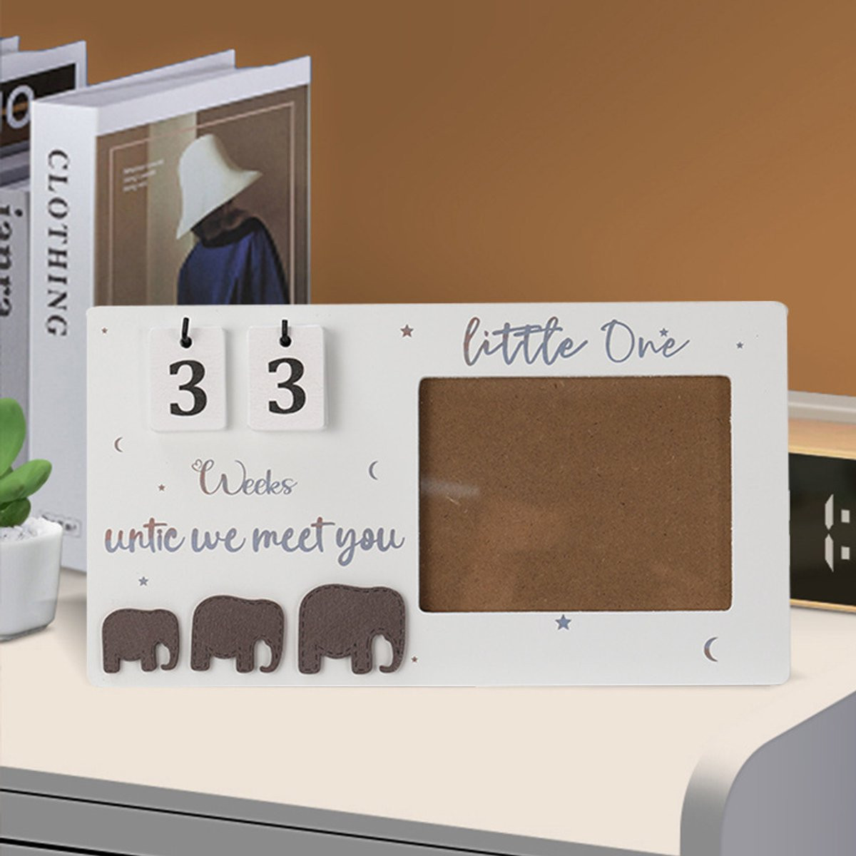 Houten baby echografie fotolijst met countdown voor aanstaande moeders
