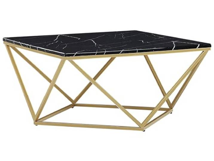 Beliani Moderner Couchtisch geometrisch schwarz Marmor Optik mit goldenen Beinen Malibu