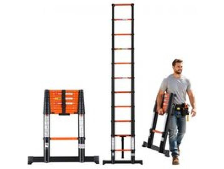 VEVOR Teleskopleiter 3225mm Ausziehleiter 150kg Belastbare Aluminiumleiter, Tragbare Klappleiter für Dacharbeiten Wandmalerei & Wohnmobile, Ein-Knopf-Einzug, Sicherheitsriegel, Rutschfeste Stufen