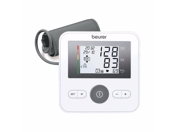 Beurer Oberarm-Blutdruckmessgerät BM 27+ – Blutdruckmessgerät/Herzfrequenzmessgerät – weiss