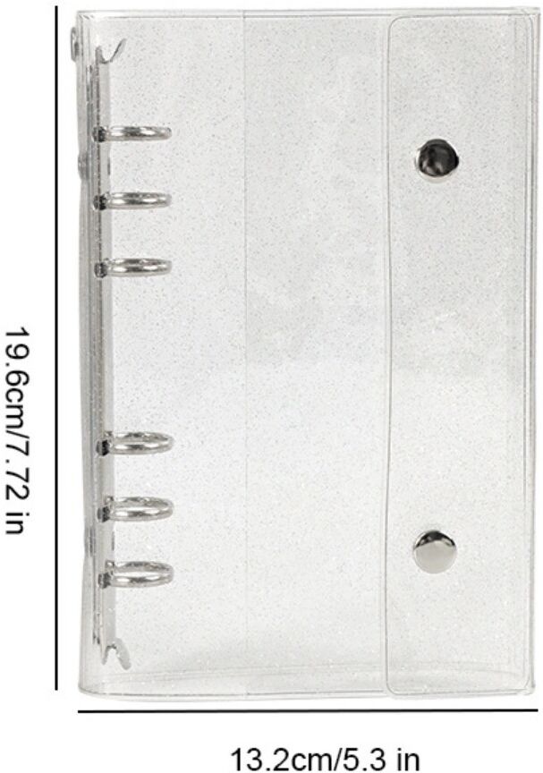 INF A6-Ordnerhülle aus transparentem Glitzer-PVC mit doppeltem Druckknopfverschluss und DIY-Innentasche