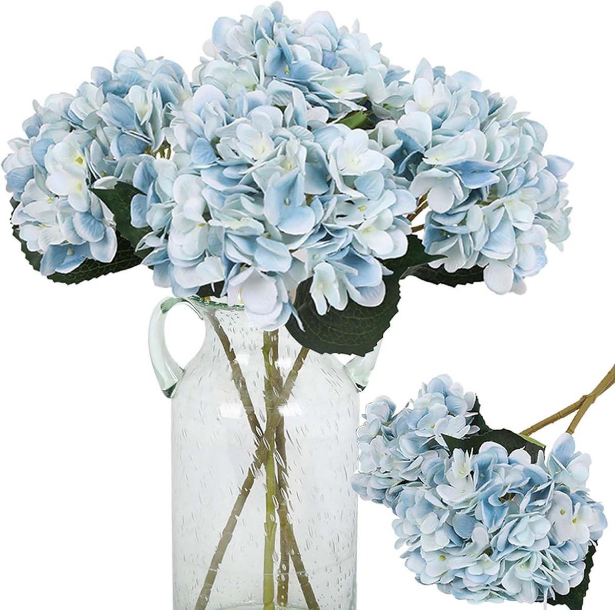 Zijden Hortensia Kunstbloemen Boeket Blauw - 6 Stuks