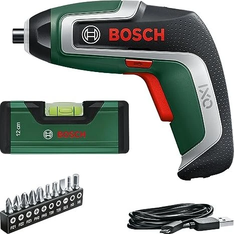 BOSCH Akku-Schrauber IXO 7, Bitsatz, Wasserwaage 12 cm 0.603.9E0.008 (1× 2 Ah)