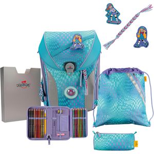 DerDieDas Schulranzen ErgoFlex Max LED, Active, 5-teilig, höhenverstellbar, 1. - 4. Klasse, blau, für Mädchen