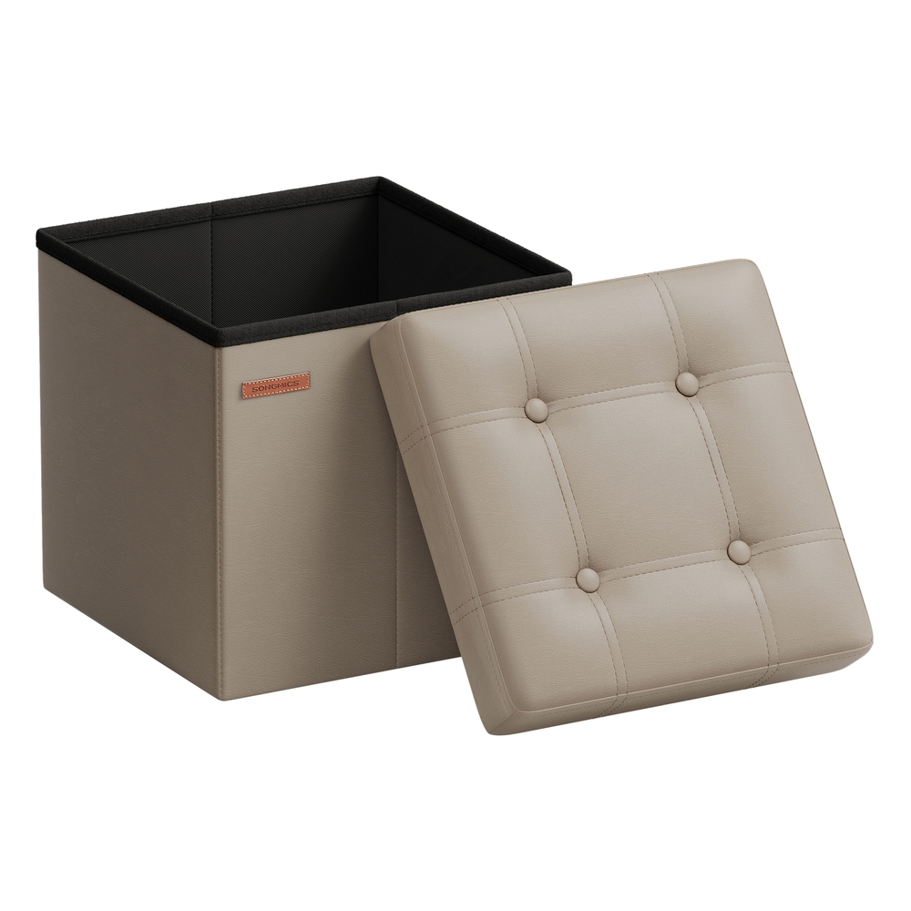 SONGMICS Sitzhocker hellkamel-tintenschwarz PVC-Leder 38 cm faltbar LSF030K13