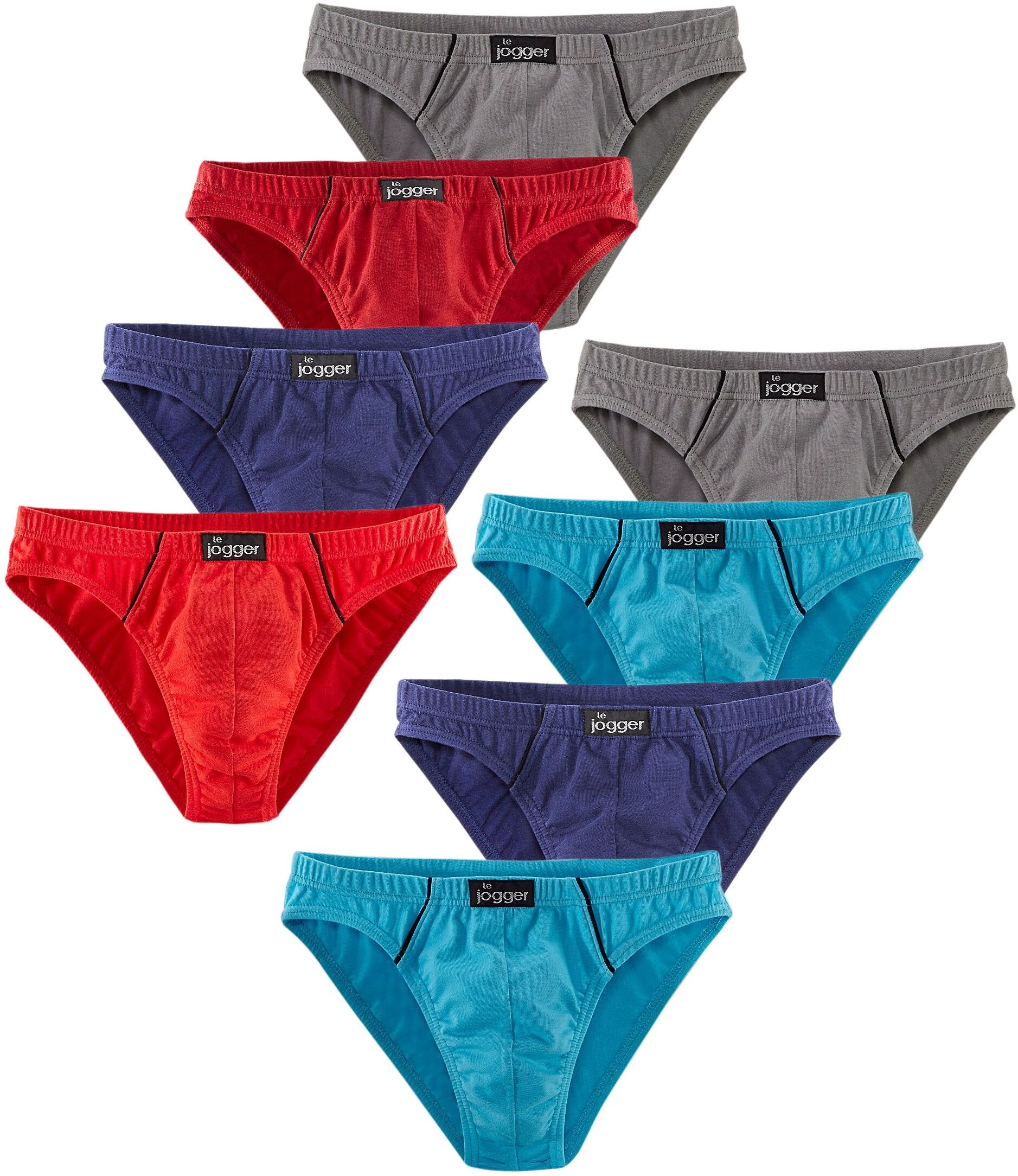 Slip LE JOGGER "Minislip", Herren, Gr. 6, 8 Stk., bunt, Single Jersey, Obermaterial: 95% Baumwolle, 5% Elasthan, unifarben, körpernah, Unterhosen Slip, knappe Form, schöne Farben mit kontrastfarbenen Pipings bunt 6, 8 Stk.