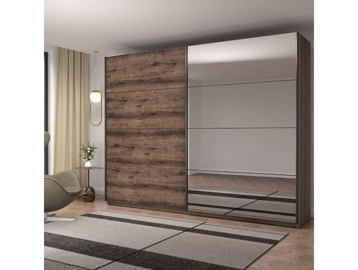 Schwebetürenschrank Jördis II 270 x 210 x 61cm Schwarz/Braun