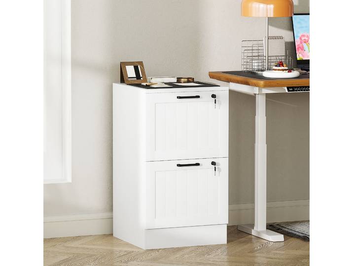 HOMCOM Meuble Classeur 2 Tiroirs Serrure Bureau A4 Blanc 40x40x71cm