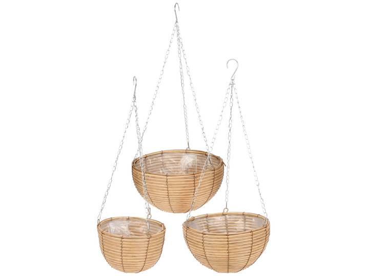 Blumenampel, 3er Set, beige, Weidentöpfe