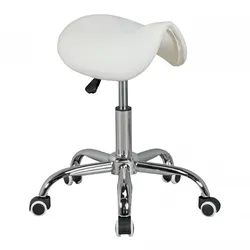 KADIMA DESIGN MENTON - Sattel-Hocker in Weiß, Arbeitshocker mit Kunstleder-Bezug, Sitzhocker ist höhenverstellbar, Kosmetikhocker & Praxishocker mit Sattelsitz,
