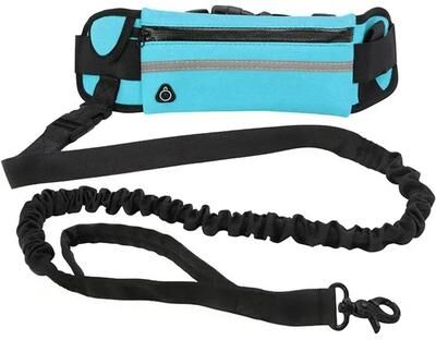 Market Central Reflective Hands Free Dog Leash With Running Belt And Waist Bag blue
