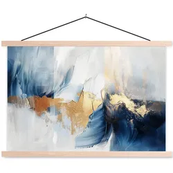 POSTER MIT MAGNETLEISTEN Gold - Blau - Aquarell - Kunst - Modern Wanddeko 90x60 cm