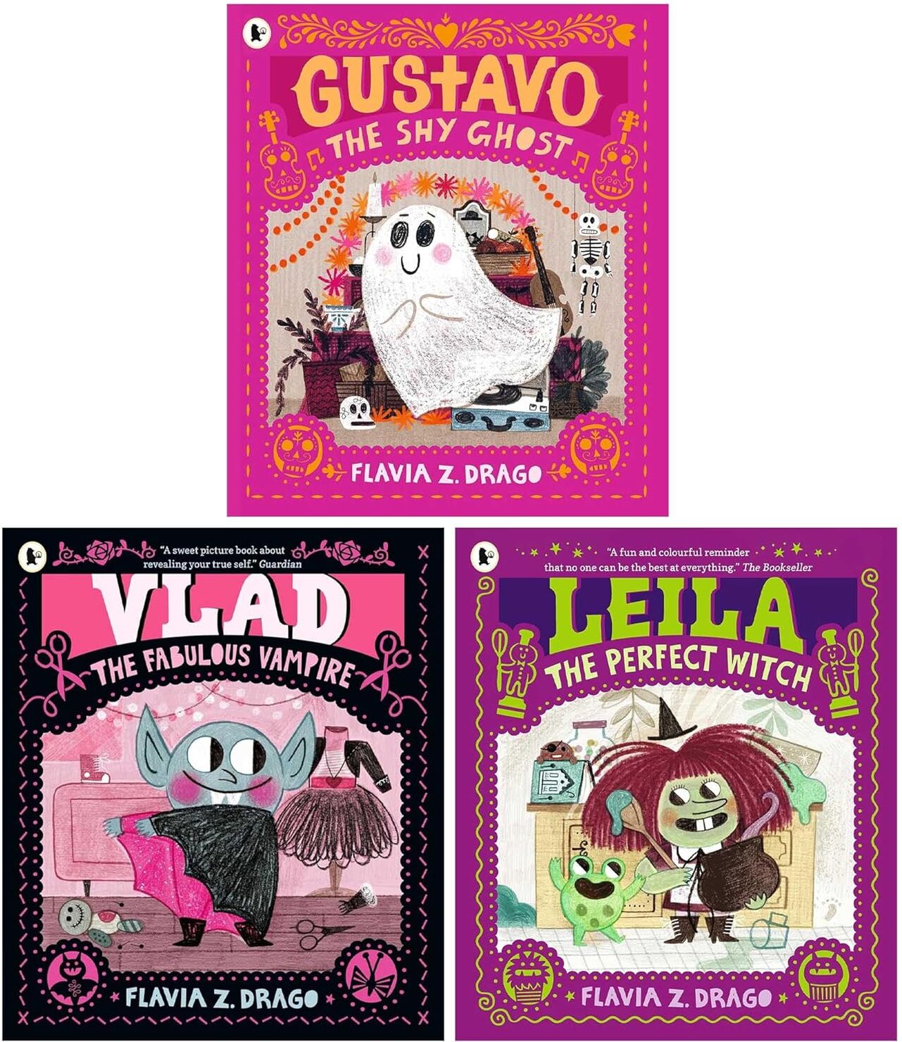 Walker Books The World of Gustavo Series By Flavia Z. Drago 3 Books Collection Set (Gustavo-the Shy Ghost, Leila-the Perfect Witch & Vlad-the Fabulous Vampire)