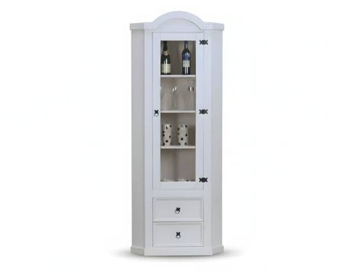 Hacienda-Look – Eckschrank New Mexico Kiefer massiv Weiss – B57xH 200xT 51cm – 2 Schublade(n) – Massive Kiefer – Farbe Weiß – Hacienda-Stil – wärmender Massivholz-Look fürs Zuhause