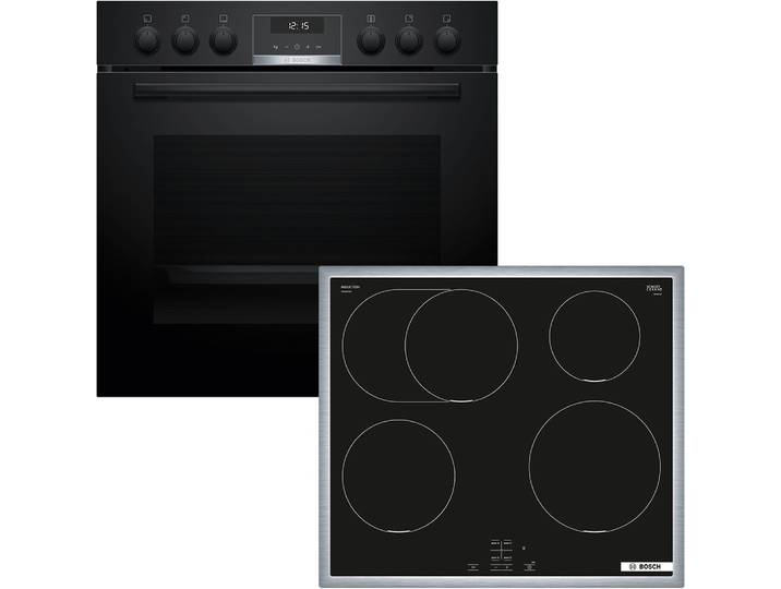 BOSCH Induktions Herd-Set HND611VS67 , Energieeffizienz: A+, schwarz, Herdsets, Backwagen mit ausziehbarer Tür für bequemes Kochen & Backen, Induktions Herd-Set
