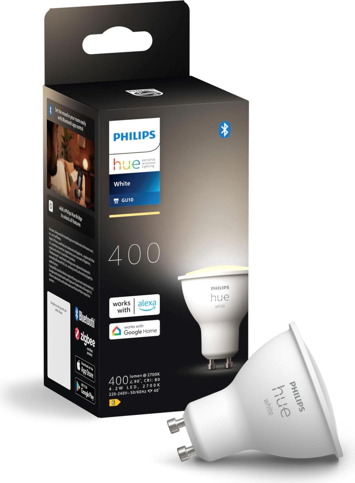 Philips Hue White LED Reflector GU10 Lamp, 400 lumen