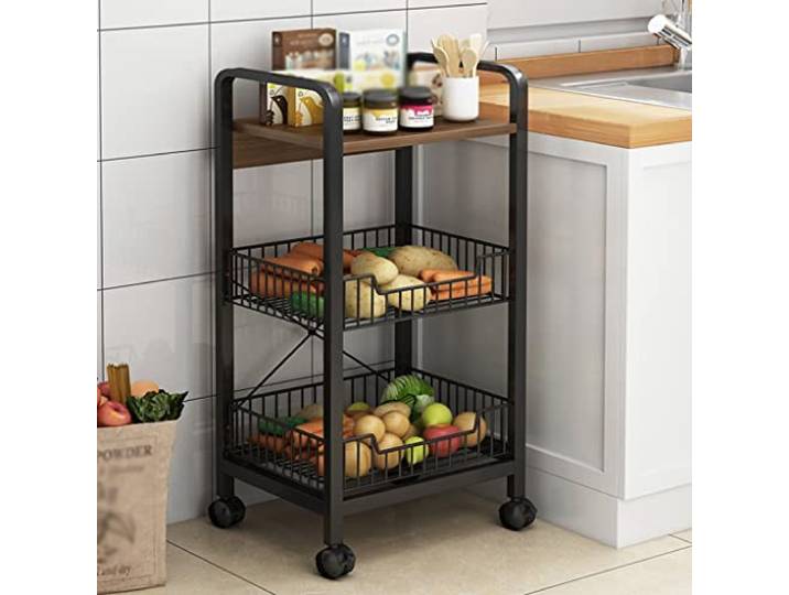 Regal, Metallnetz-Wagen mit feststellbaren Rädern Küche Bad(A 3 Tier)