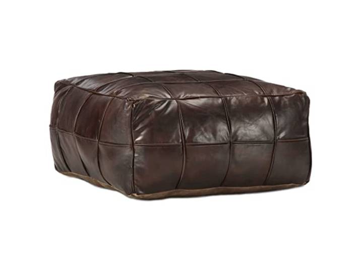 Makastle Pouf aus echtem Ziegenleder, Dunkelbraun, 60 x 60 x 30 cm Pouf Dunkelbraun 60x60x30 Cm Echtes Ziegenleder Handgefertigt Vintage-Look Baumwollfüllung