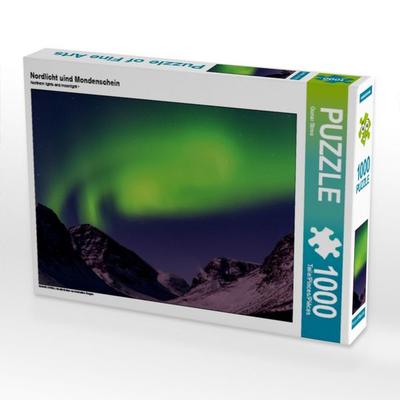 CALVENDO Puzzle Nordlicht uind Mondenschein | 1000 Teile Lege-Größe 64x48cm Foto-Puzzle für glückliche Stunden
