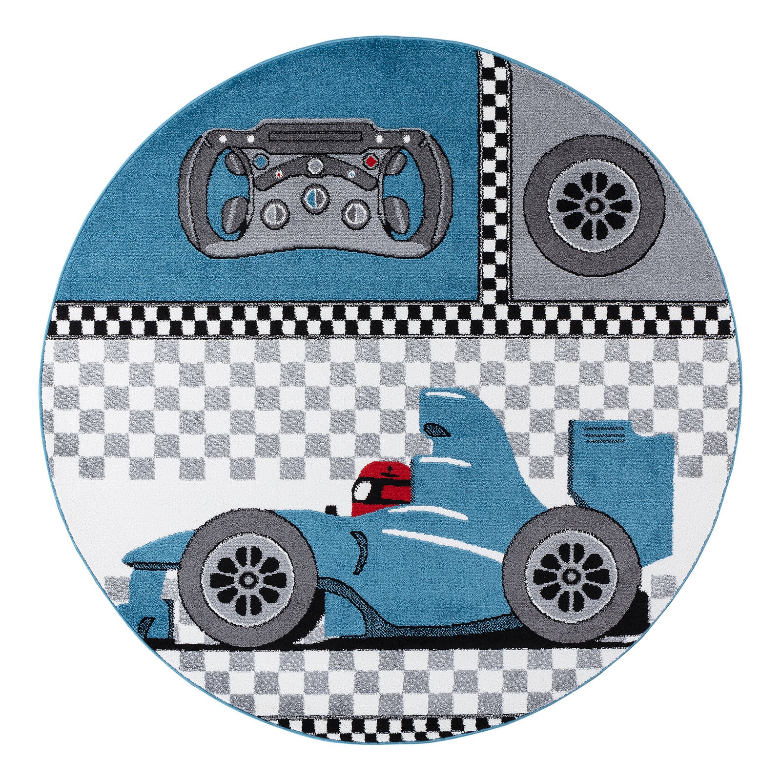 home24 Kinderkleed Kids Racer rond, Diameter: 160 cm, blauw