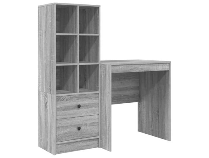 Tmriohed Schreibtisch mit Schubladen Regal 2-tlg Set Grau Sonoma Vielseitige Arbeitskombination für Homeoffice und Jugendzimmer, schafft Stauraum durch integriertes Hochregal.