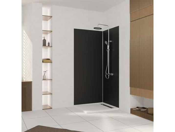 Marwell Urbanox Wandpaneel - fugenlose Aluverbundplatte als Duschrückwand & Küchenrückwand (Schwarz, 90 x 210 cm ohne Profil)