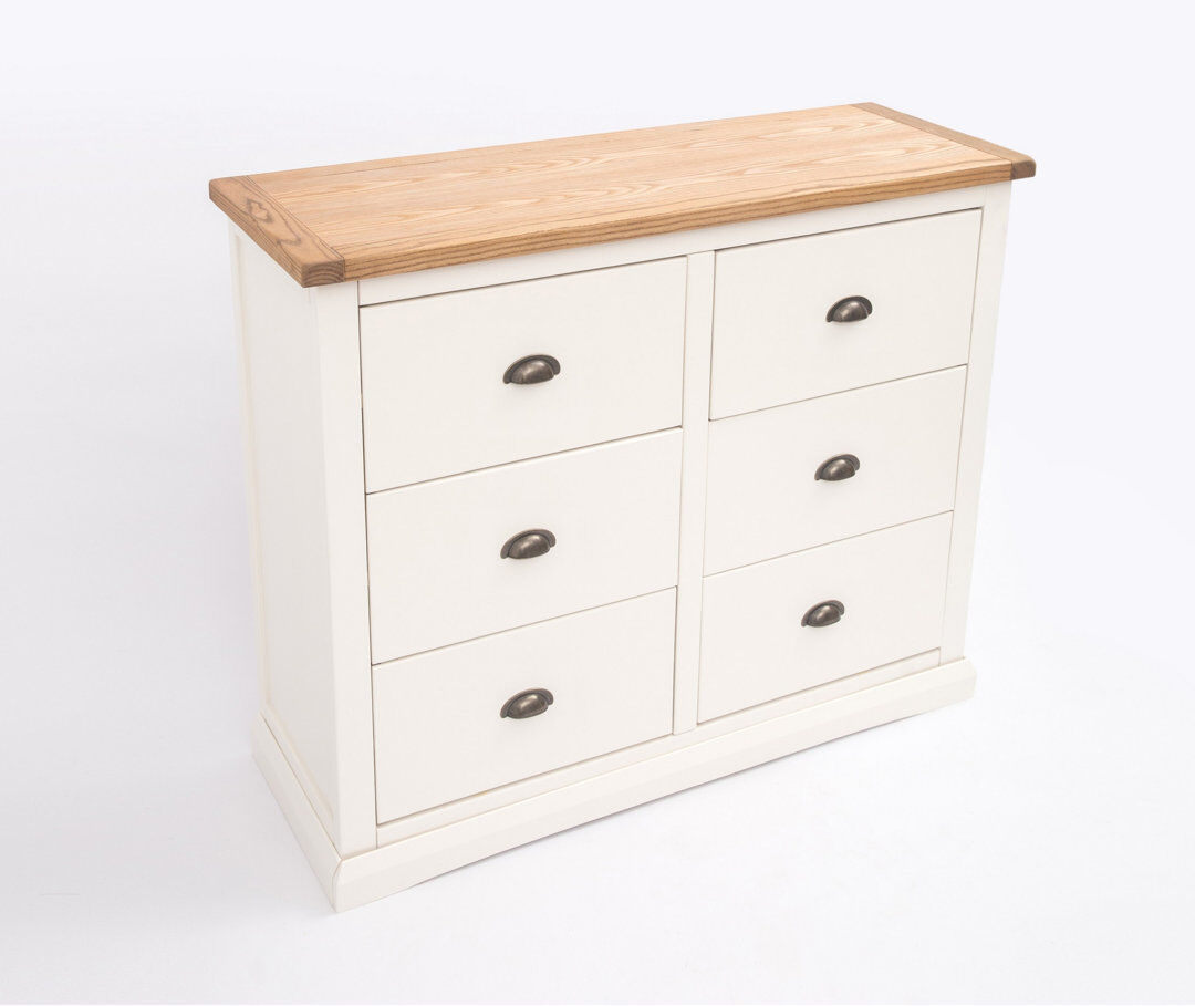 Brambly Cottage 6 Drawer 110cm W Double Dresser Off White 91cm H X 110cm W X 40cm D