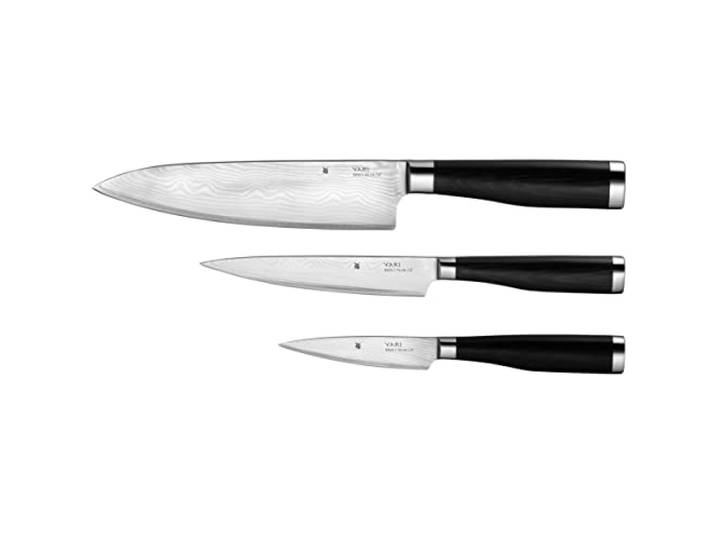 WMF Yari Messerset 3-teilig, 3 Messer geschmiedet, japanischer Spezialklingenstahl, 67 Lagen Griff aus Pakkaholz, Damaszener Klinge, Küchenmesser Set