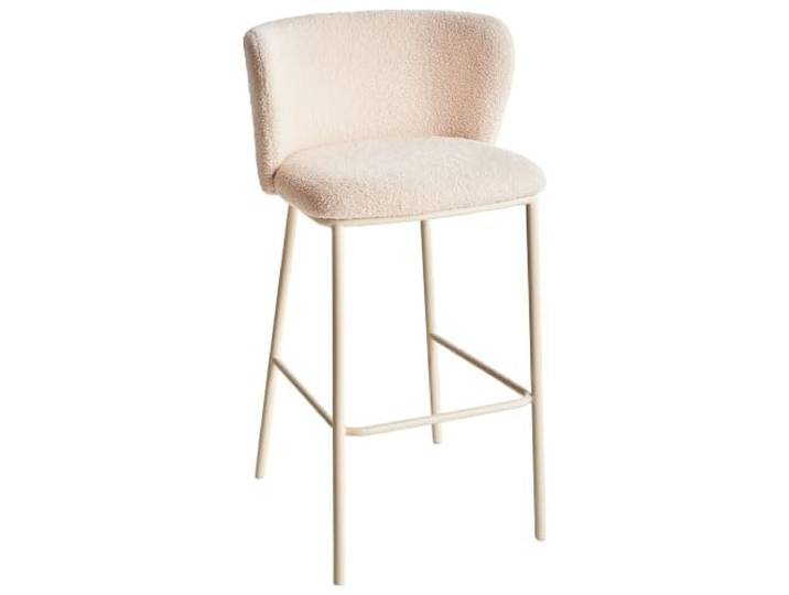 Beliani Barstuhl 2er Set Bouclé Hellbeige niedrige Lehne Metallgestell Fußstütze Mina II