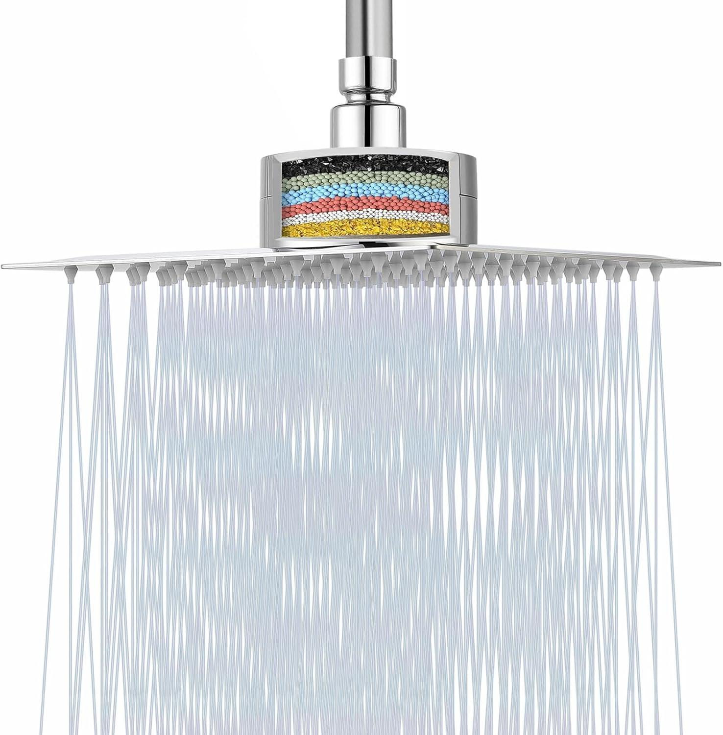 Merkloze vierkante regendouchekop van 12 inch in chroom met hard waterfilter voor de badkamer