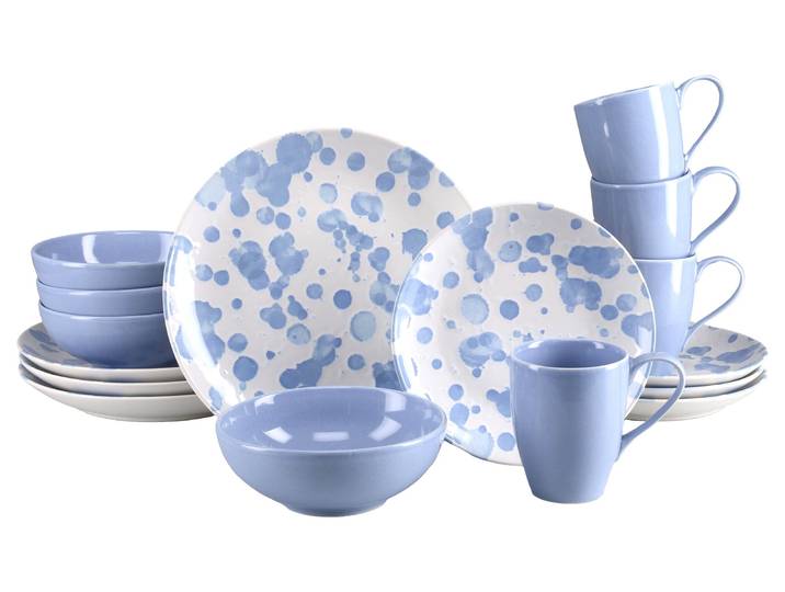 Kombiservice S.OLIVER Fennja , blau, 16 Stk., Steinzeug, Geschirr-Sets, Kombiservice, Haltbarkeit, spülmaschinengeeignet, mikrowellengeeignet, Modern