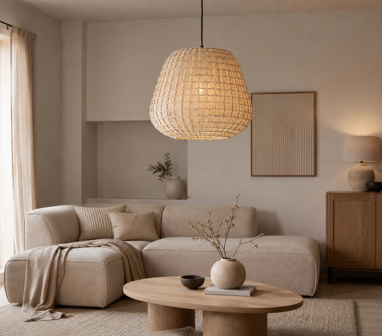 PTMD Hanglamp Tayma Beige Patroon L